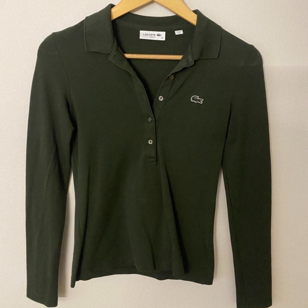 Lacoste Olive Green LS Polo - 32 (XS)
